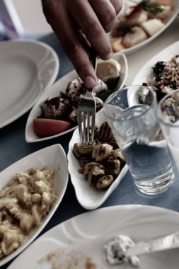 Geleneksel Türk ve Yunan yemek meze masası