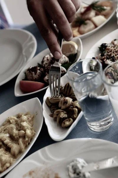 Geleneksel Türk ve Yunan yemek meze masası