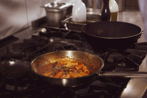 Pot Pasta Fire Stove Cooking — Stock Photo, Image