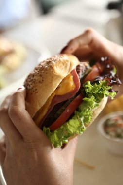 Taze sebzeli ev yapımı hamburger.