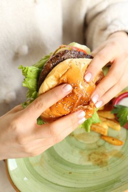 Taze sebzeli ev yapımı hamburger.