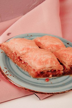 Geleneksel hindistancevizli tatlı baklavası. Ev yapımı fındıklı ve ballı baklava..