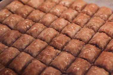 Geleneksel hindistancevizli tatlı baklavası. Ev yapımı fındıklı ve ballı baklava..