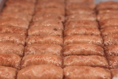 Geleneksel hindistancevizli tatlı baklavası. Ev yapımı fındıklı ve ballı baklava..