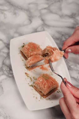 Geleneksel hindistancevizli tatlı baklavası. Ev yapımı fındıklı ve ballı baklava..