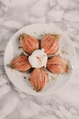 Geleneksel hindistancevizli tatlı baklavası. Ev yapımı fındıklı ve ballı baklava..