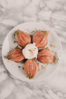 Geleneksel hindistancevizli tatlı baklavası. Ev yapımı fındıklı ve ballı baklava..