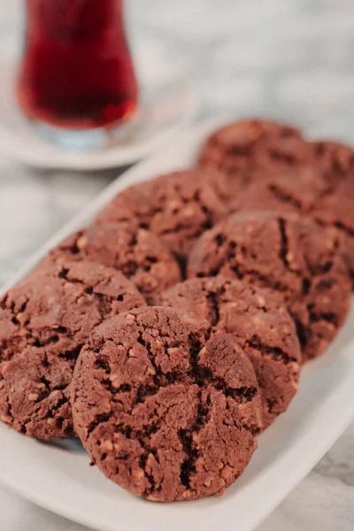 Biscoitos Com Chips Chocolate Escuro — Fotografia de Stock