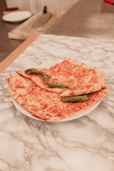 Tradisional Turkish Panggang Hidangan Pide Pizza Pide Turki Hidangan Pembuka — Stok Foto