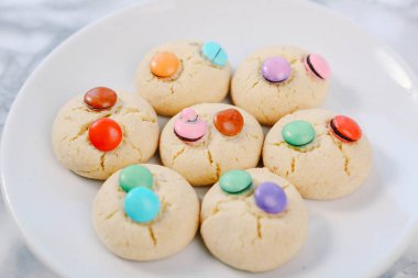 Bir grup çeşit kurabiye. Çikolata parçacıklı, yulaflı, kuru üzümlü, beyaz çikolatalı.