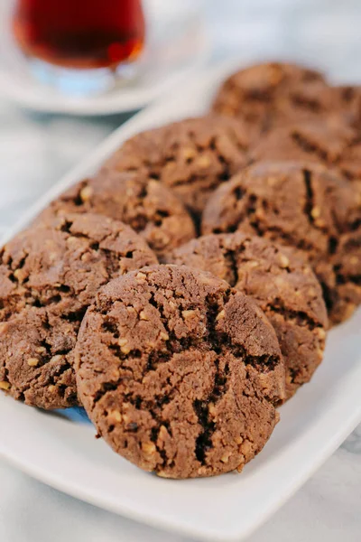 Biscoitos Com Chips Chocolate Escuro — Fotografia de Stock