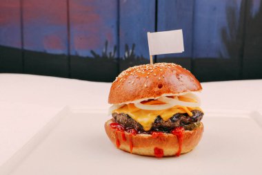 Taze sebzeli ev yapımı hamburger.