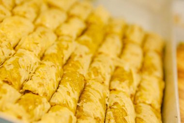 Geleneksel hindistancevizli tatlı baklavası. Ev yapımı fındıklı ve ballı baklava..