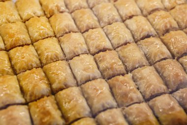 Geleneksel hindistancevizli tatlı baklavası. Ev yapımı fındıklı ve ballı baklava..
