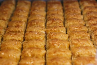 Geleneksel hindistancevizli tatlı baklavası. Ev yapımı fındıklı ve ballı baklava..