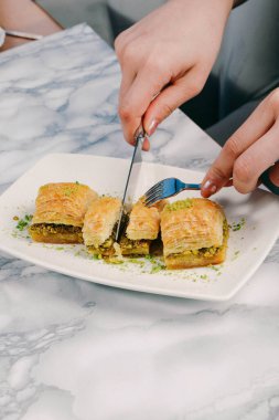 Geleneksel hindistancevizli tatlı baklavası. Ev yapımı fındıklı ve ballı baklava..