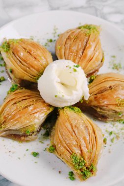 Geleneksel hindistancevizli tatlı baklavası. Ev yapımı fındıklı ve ballı baklava..