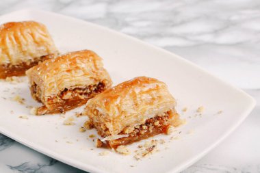 Geleneksel hindistancevizli tatlı baklavası. Ev yapımı fındıklı ve ballı baklava..