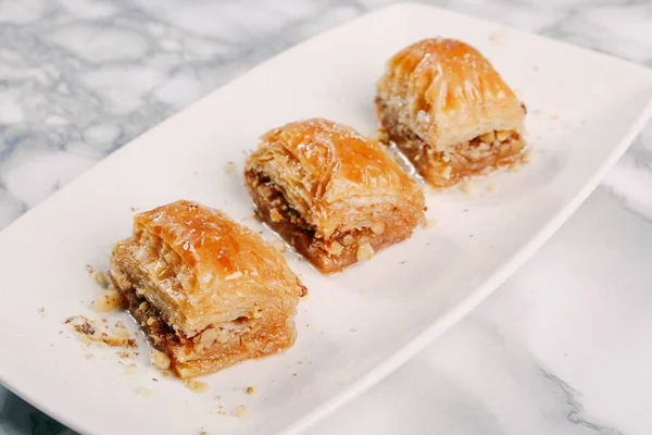 Traditionell Turkisk Dessert Baklava Med Cashew Valnötter Hemgjord Baklava Med — Stockfoto