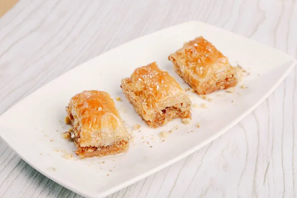 Traditionelle Türkische Nachspeise Baklava Mit Cashew Walnüssen Hausgemachte Baklava Mit — Stockfoto