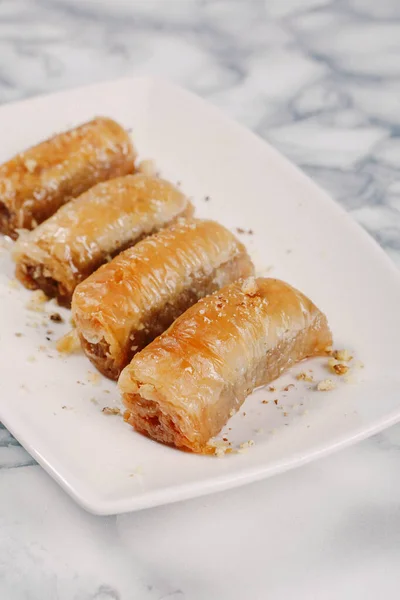 Traditionelle Türkische Nachspeise Baklava Mit Cashew Walnüssen Hausgemachte Baklava Mit — Stockfoto