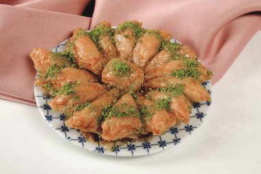 Geleneksel hindistancevizli tatlı baklavası. Ev yapımı fındıklı ve ballı baklava..