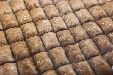 Geleneksel hindistancevizli tatlı baklavası. Ev yapımı fındıklı ve ballı baklava..