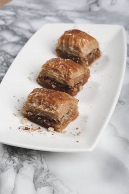 Geleneksel hindistancevizli tatlı baklavası. Ev yapımı fındıklı ve ballı baklava..