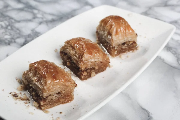 Traditionell Turkisk Dessert Baklava Med Cashew Valnötter Hemgjord Baklava Med — Stockfoto