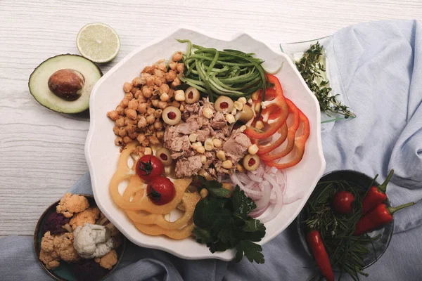 Prato Salada Fresca Com Verduras Misturadas — Fotografia de Stock