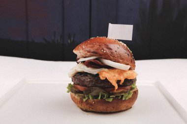 Taze sebzeli ev yapımı hamburger.