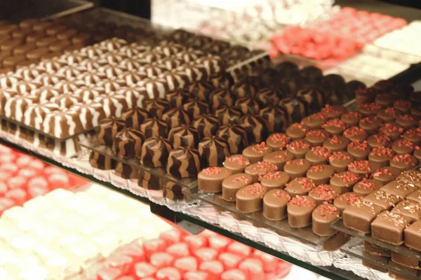 Много Разнообразных Шоколадных Пралинов — стоковое фото