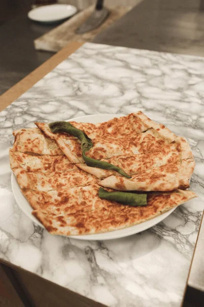 Hagyományos Török Sült Tál Pide Török Pizza Pide Közel Keleti — Stock Fotó