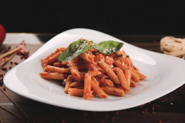 Tasty Appetizing Classic Italian Pasta Delicious Sauce — Stock Photo, Image