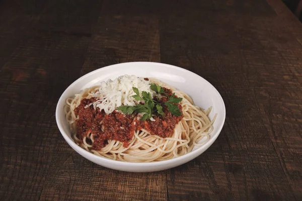 Saboroso Apetecível Macarrão Italiano Clássico Com Delicioso Molho — Fotografia de Stock