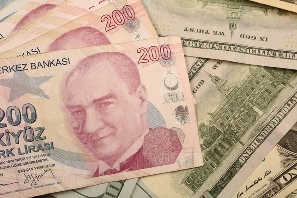 Banconote Lira Turca Dollari Usa — Foto Stock