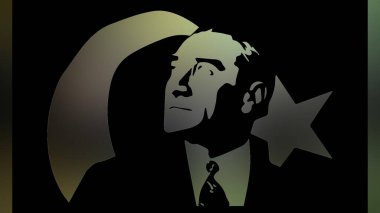 Atatürk 'ün çizimi. Türkiye Cumhuriyeti 'nin ilk cumhurbaşkanı. 