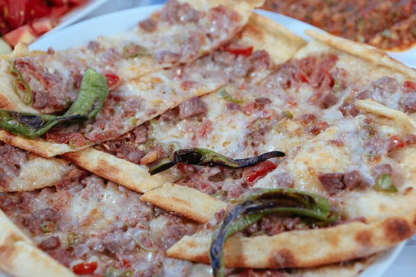 Pide Prato Assado Turco Tradicional Pide Pizza Turca Aperitivos Oriente — Fotografia de Stock