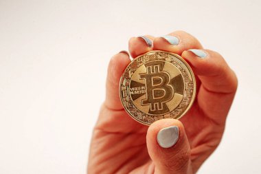 Bitcoin para, bitcoin 'in yakın plan görüntüsü