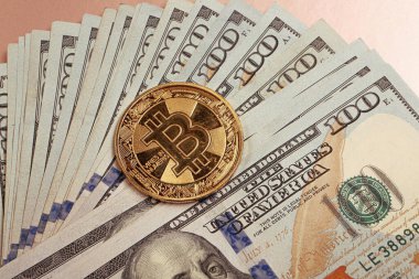 Multi Euro ve Dolar nakit, farklı türde yeni nesil banknotlar, ve bitcoin