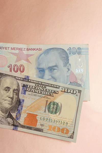 Turkse Lire Bankbiljetten Dollars — Stockfoto