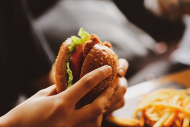 Taze sebzeli ev yapımı hamburger.
