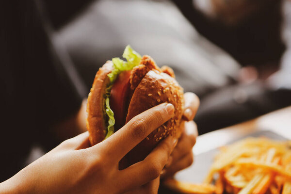 Homemade hamburger with fresh vegetables