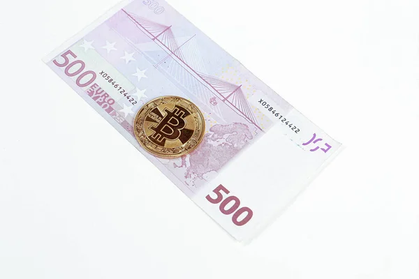 Multi Euro Dolar Kontanter Olika Typer Nya Generationens Sedlar Bitcoin — Stockfoto