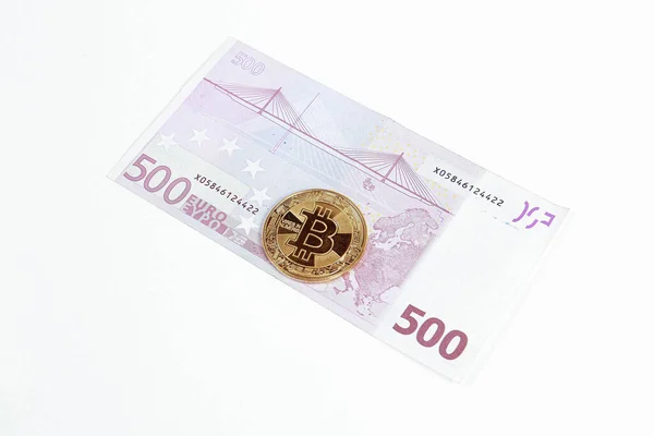 Multi Euro Dolar Cash Inny Rodzaj Banknotów Nowej Generacji Bitcoin — Zdjęcie stockowe