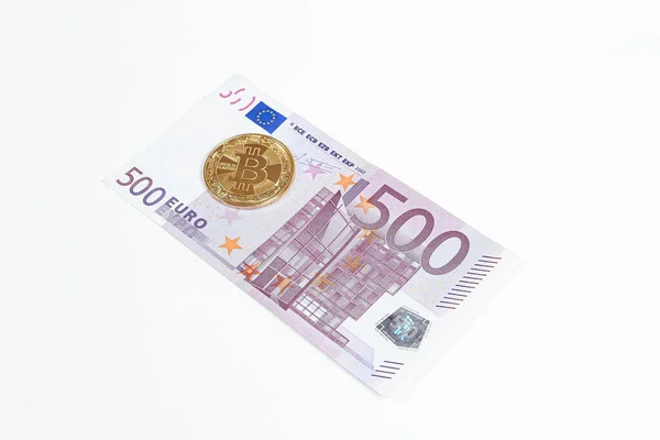 Multi Euro Dolar Cash Different Type New Generation Banknotes Bitcoin — Stock Photo, Image