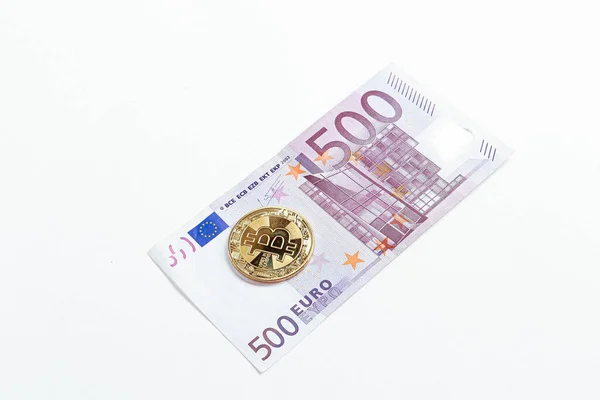 Multi Euro Dolar Készpénz Különböző Típusú Generációs Bankjegyek Bitcoin — Stock Fotó