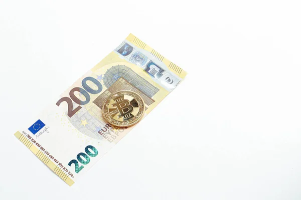 Multi Euro Dolar Kontanter Olika Typer Nya Generationens Sedlar Bitcoin — Stockfoto