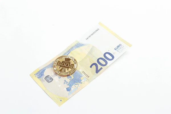 Multi Euro Dolar Cash Different Type New Generation Banknotes Bitcoin — Foto Stock