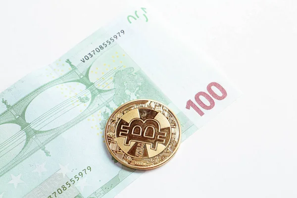 Dinheiro Multi Euro Dólar Tipo Diferente Notas Nova Geração Bitcoin — Fotografia de Stock